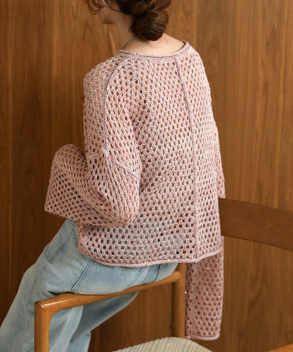 スパンコールメッシュニット