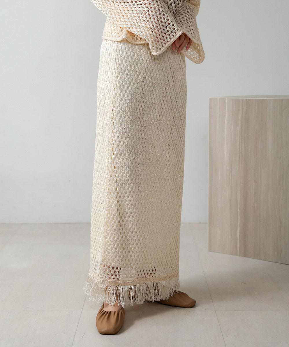 スパンコールメッシュフリンジスカート