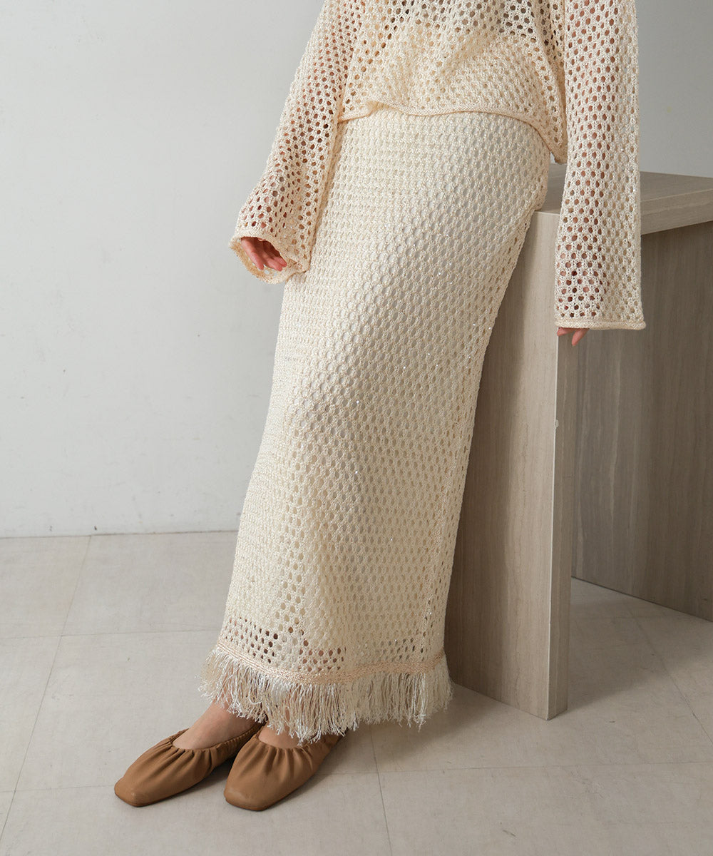 スパンコールメッシュフリンジスカート