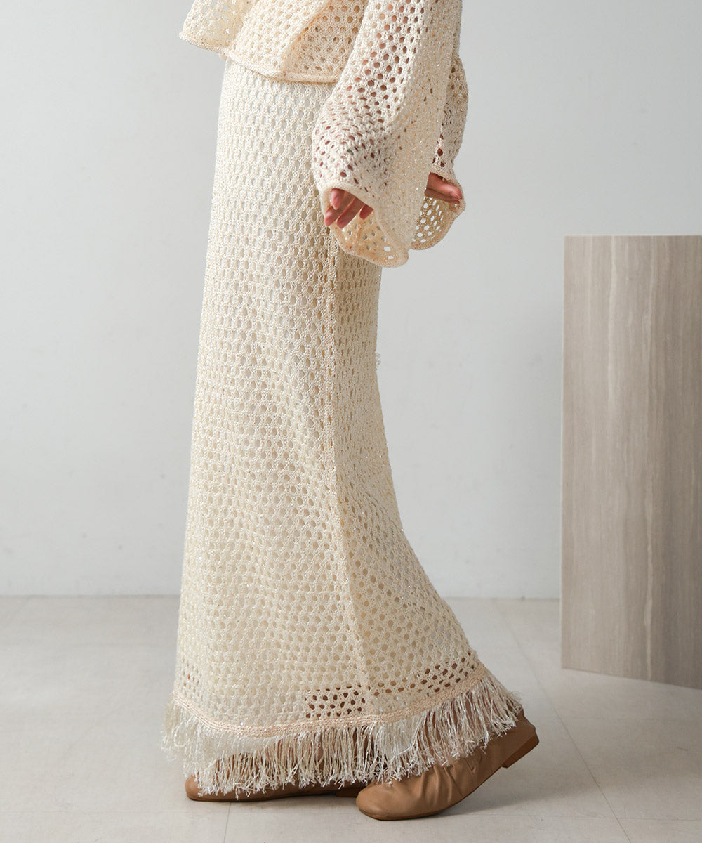 スパンコールメッシュフリンジスカート