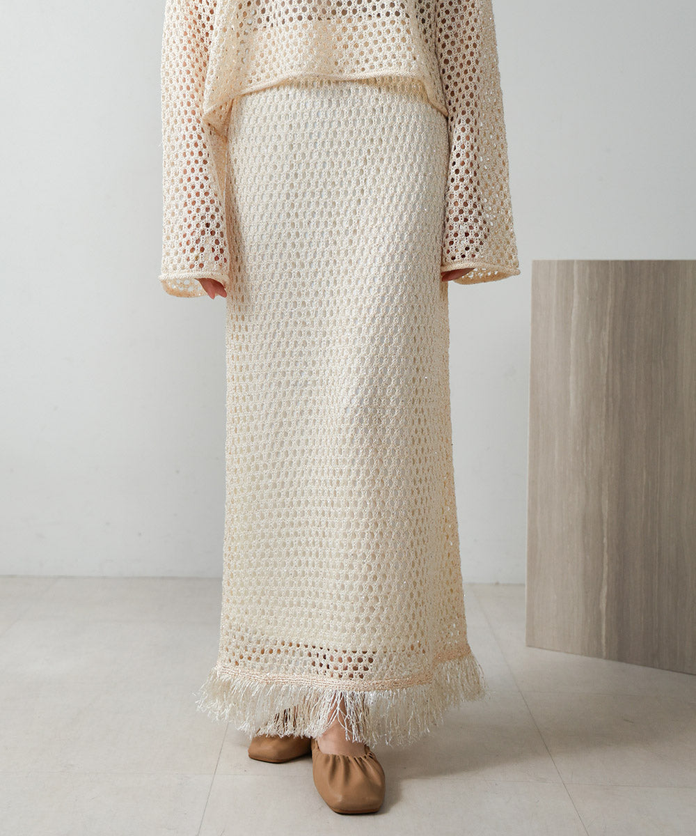 スパンコールメッシュフリンジスカート