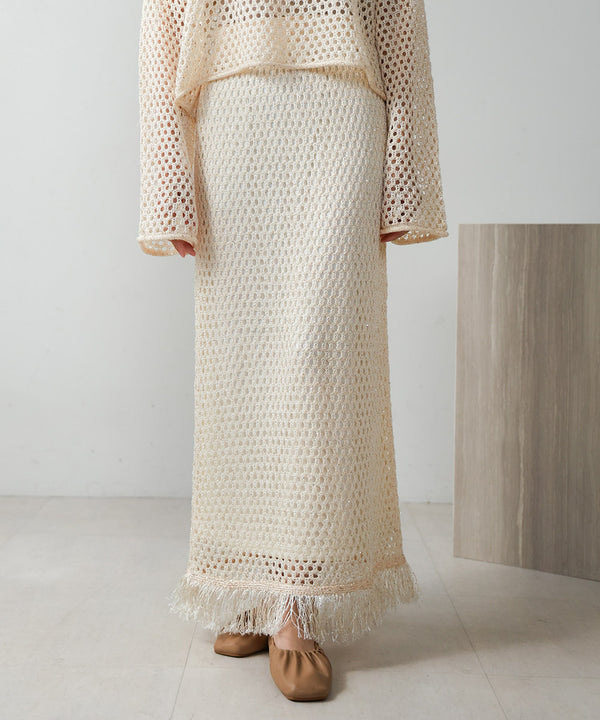 スパンコールメッシュフリンジスカート