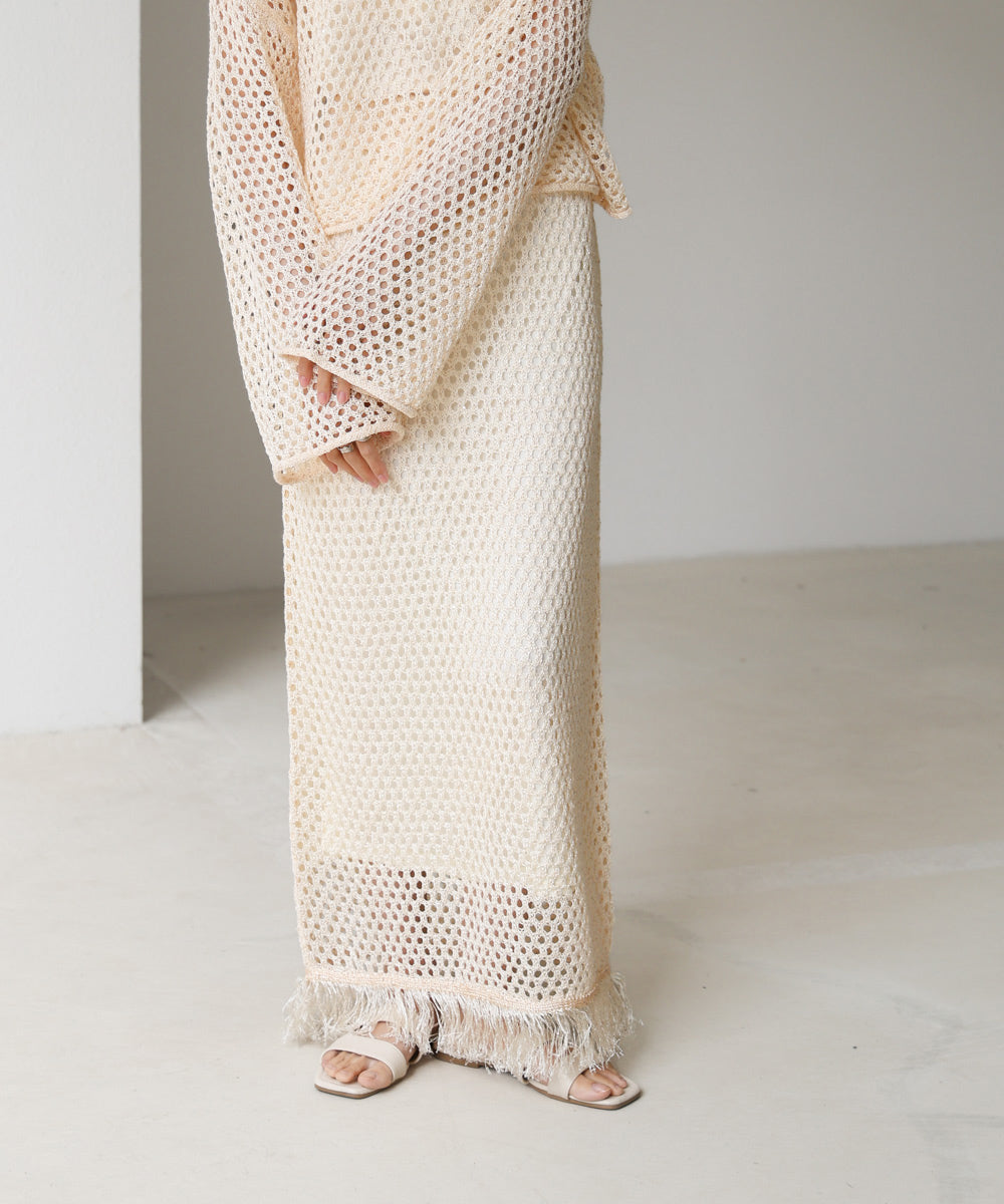 スパンコールメッシュフリンジスカート