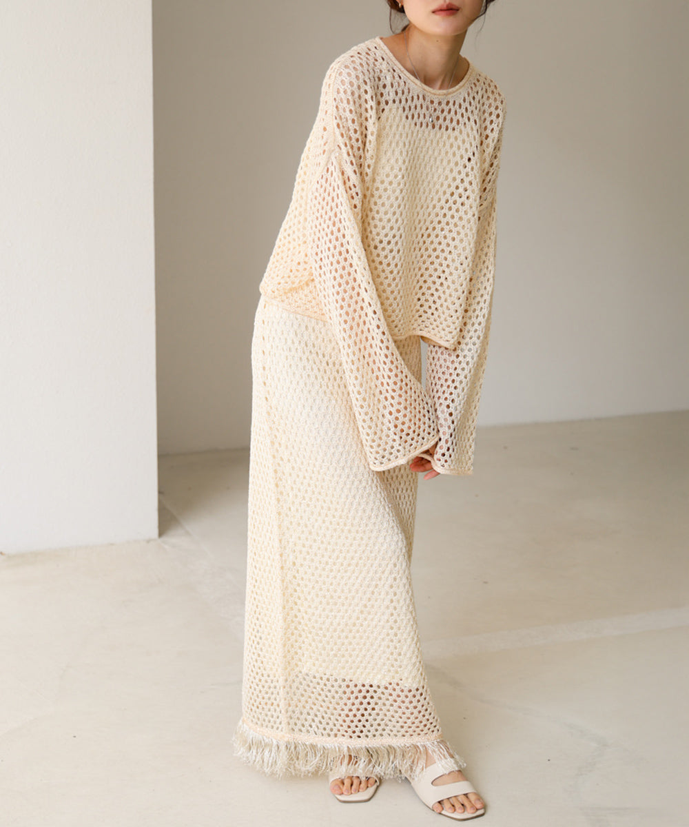 スパンコールメッシュフリンジスカート