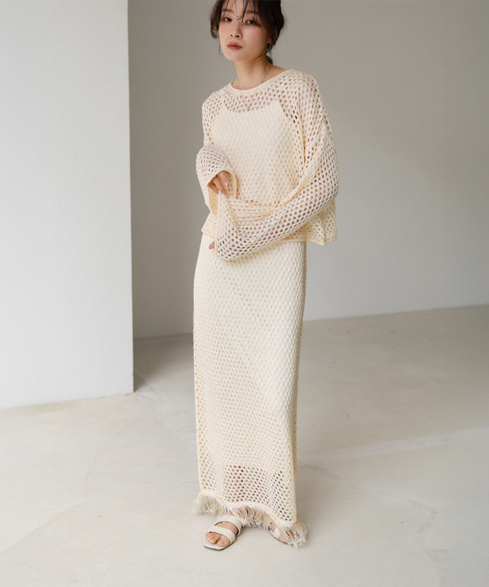 スパンコールメッシュフリンジスカート