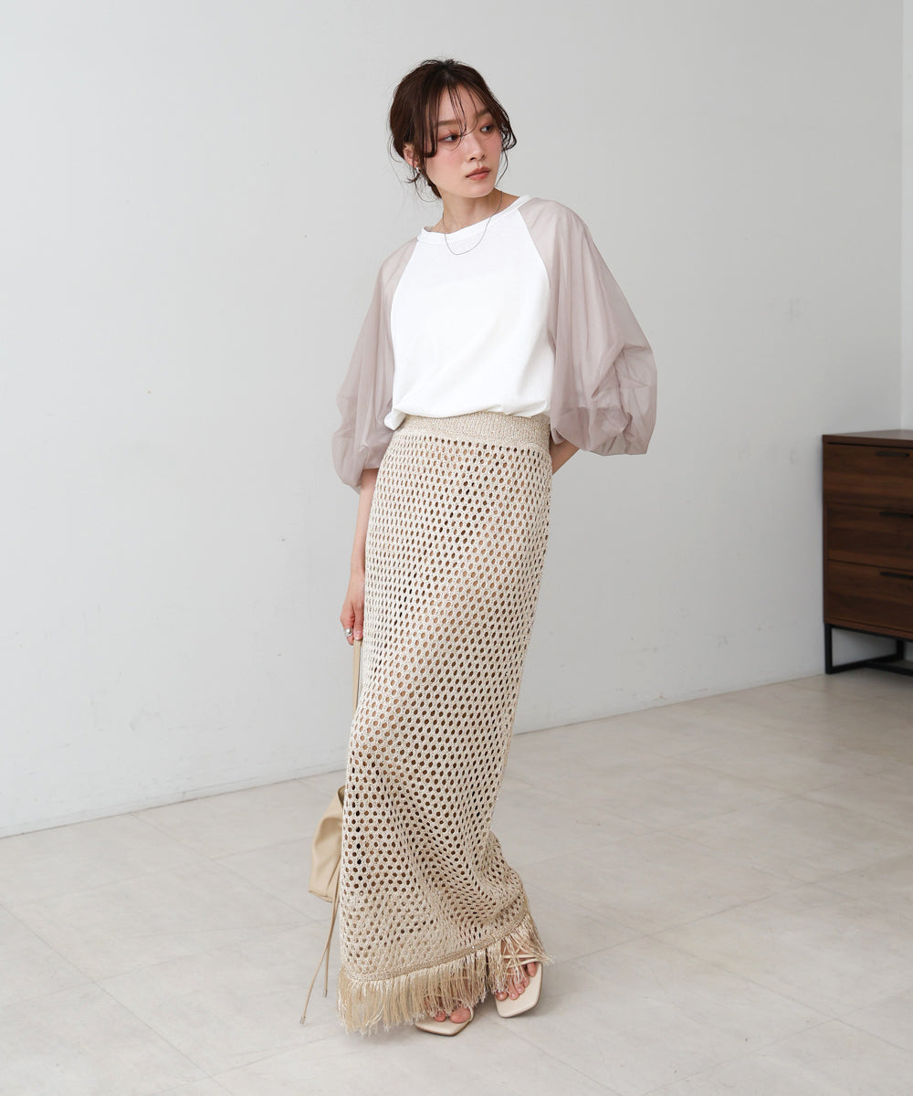 スパンコールメッシュフリンジスカート