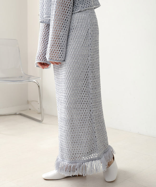 スパンコールメッシュフリンジスカート