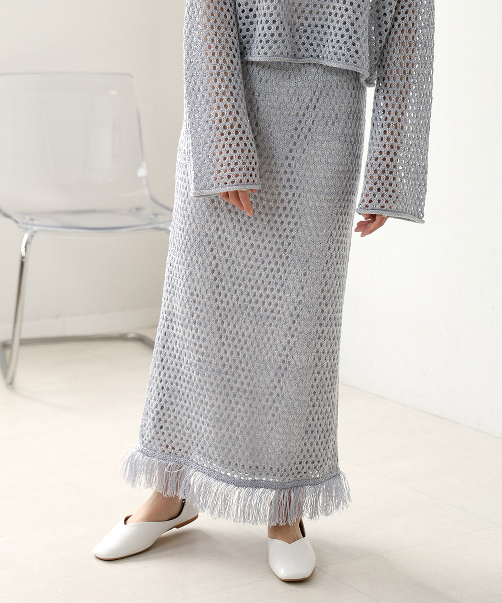 スパンコールメッシュフリンジスカート