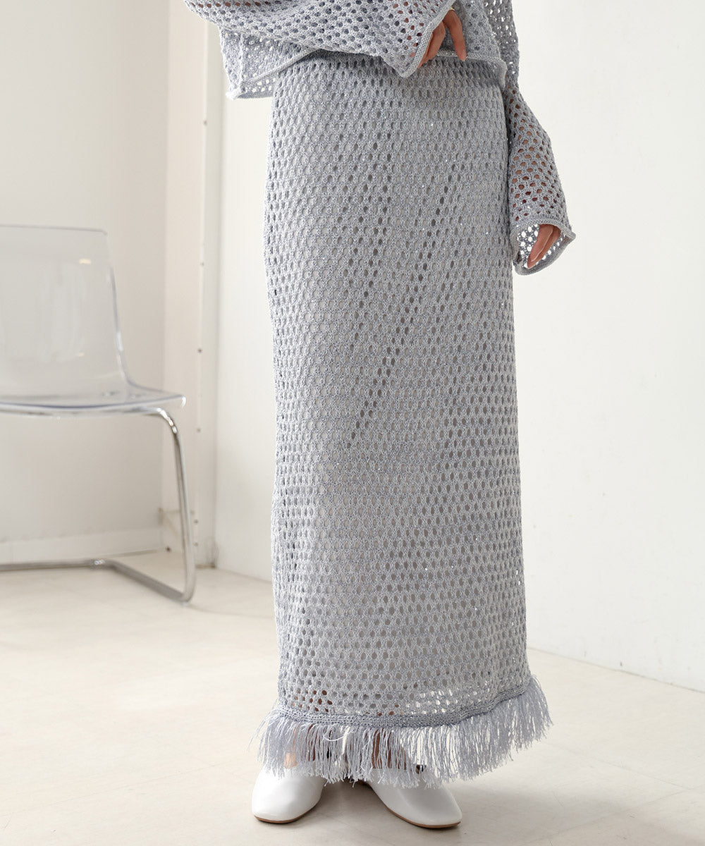 スパンコールメッシュフリンジスカート