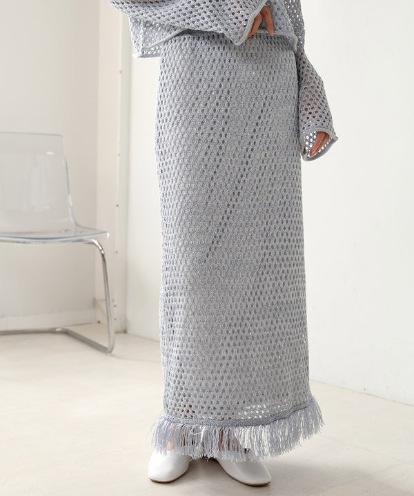 スパンコールメッシュフリンジスカート