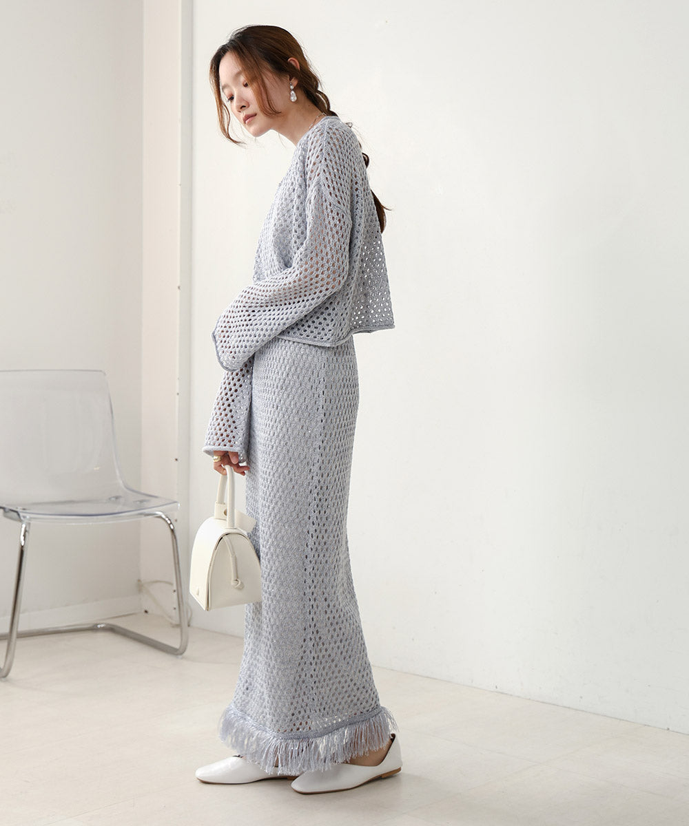 スパンコールメッシュフリンジスカート