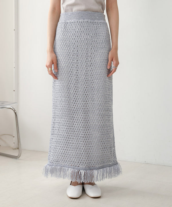 スパンコールメッシュフリンジスカート
