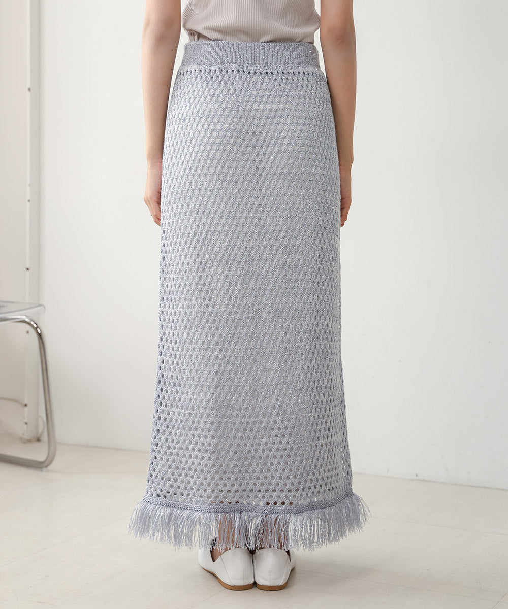 スパンコールメッシュフリンジスカート