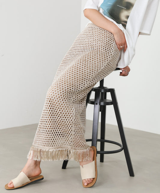スパンコールメッシュフリンジスカート
