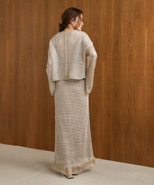 スパンコールメッシュフリンジスカート