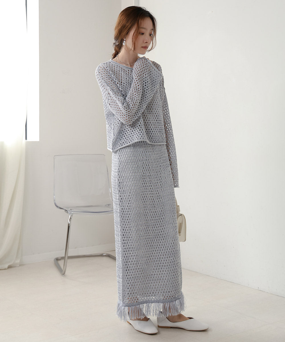 スパンコールメッシュフリンジスカート