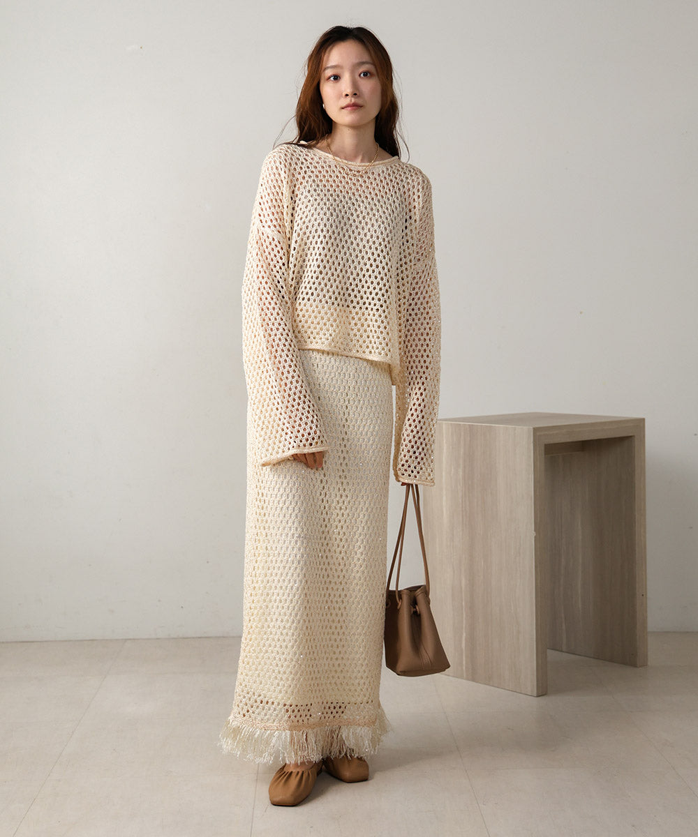 スパンコールメッシュフリンジスカート
