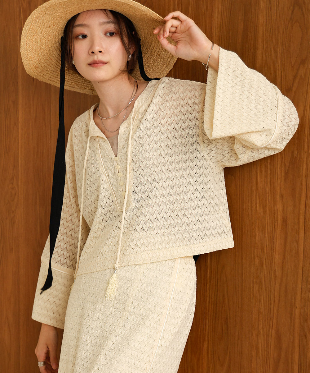 EMBROIDERY LACE CAFTAN BLOUSE