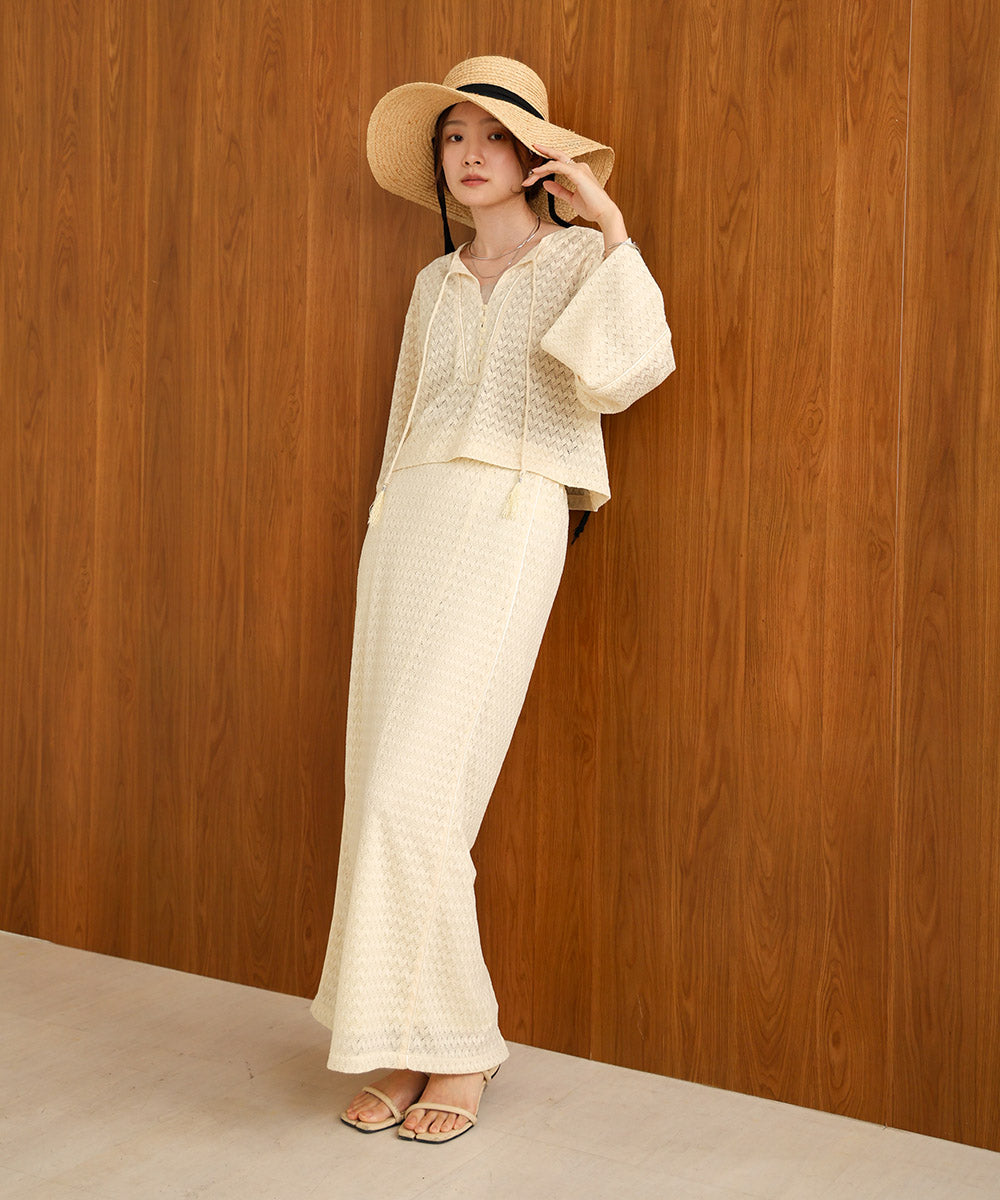 EMBROIDERY LACE CAFTAN BLOUSE