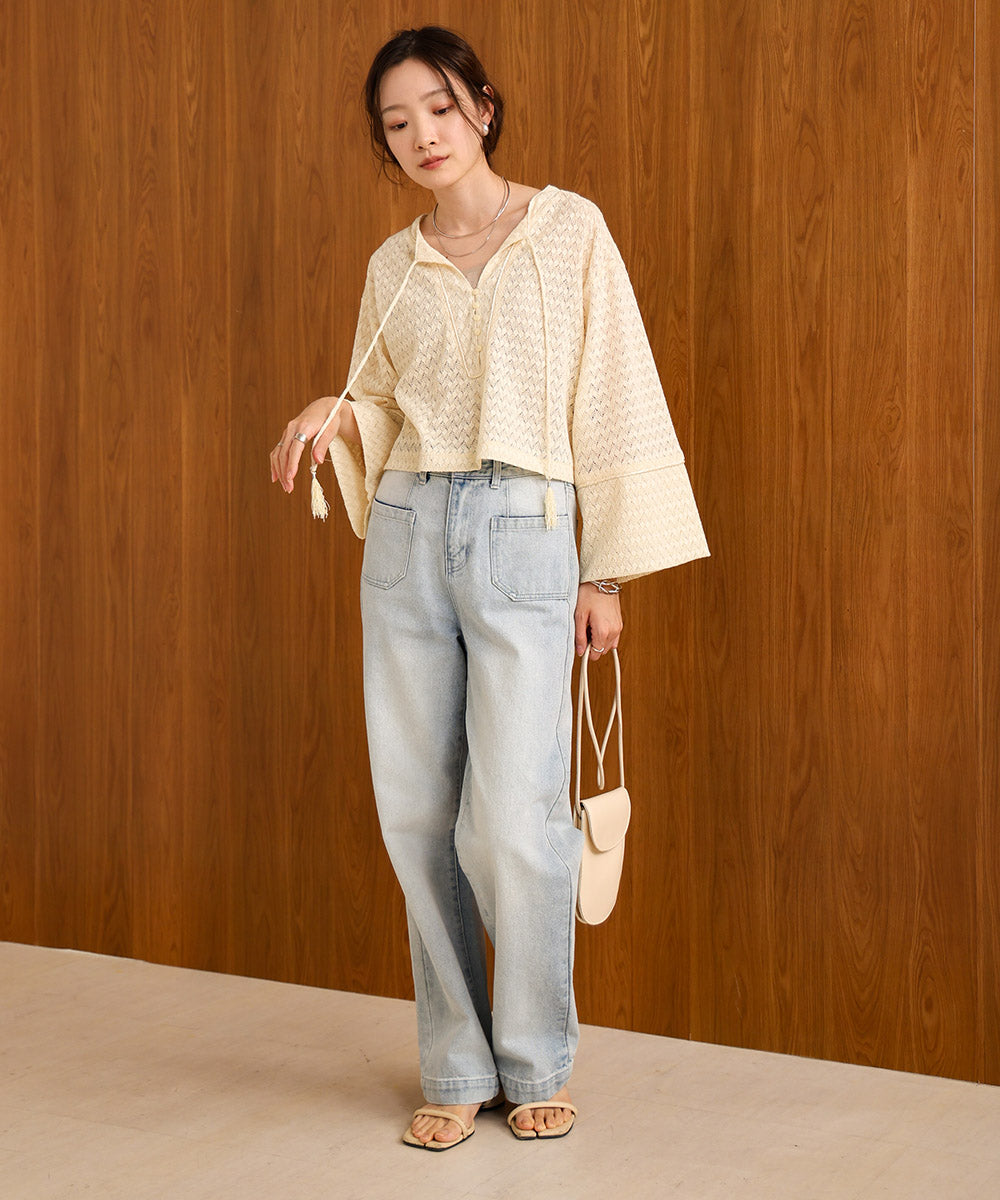 EMBROIDERY LACE CAFTAN BLOUSE