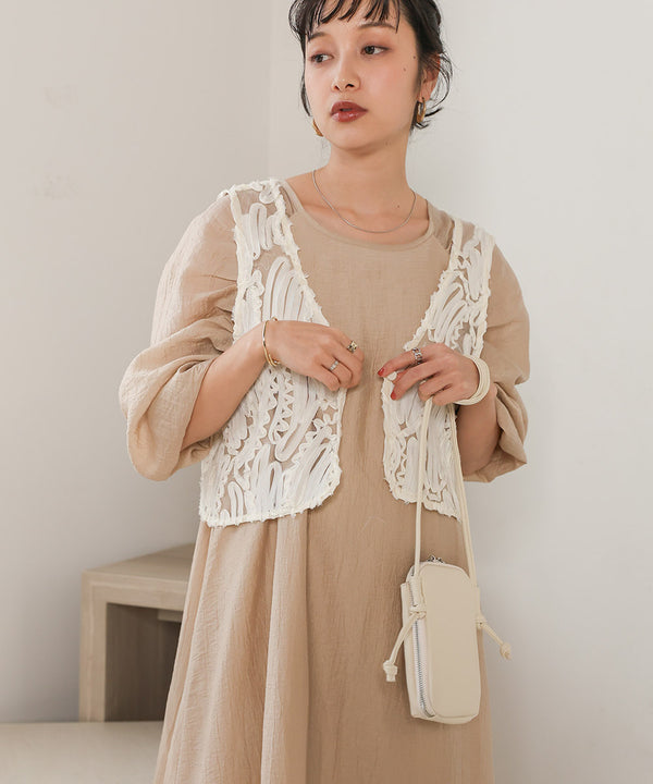 BATTEN LACE VEST + GATHERED SLEEVE DRESS SET
