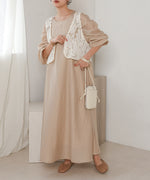 BATTEN LACE VEST + GATHERED SLEEVE DRESS SET