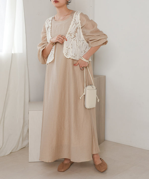 BATTEN LACE VEST + GATHERED SLEEVE DRESS SET