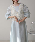 BATTEN LACE VEST + GATHERED SLEEVE DRESS SET