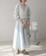 BATTEN LACE VEST + GATHERED SLEEVE DRESS SET