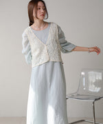 BATTEN LACE VEST + GATHERED SLEEVE DRESS SET