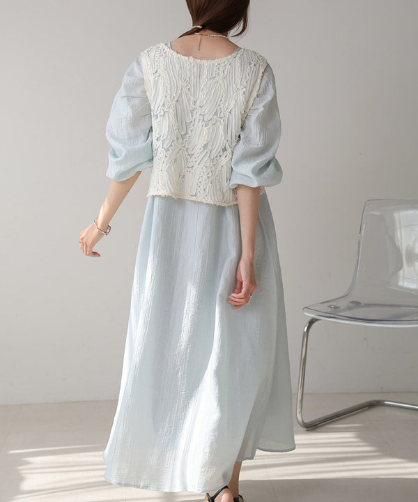 BATTEN LACE VEST + GATHERED SLEEVE DRESS SET