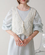 BATTEN LACE VEST + GATHERED SLEEVE DRESS SET