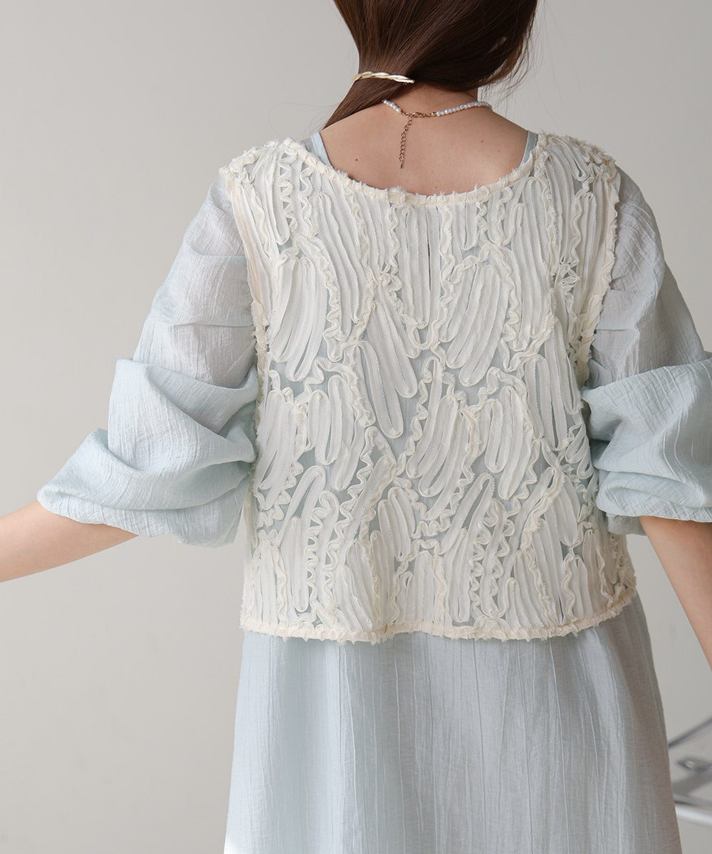 BATTEN LACE VEST + GATHERED SLEEVE DRESS SET