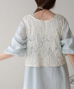BATTEN LACE VEST + GATHERED SLEEVE DRESS SET