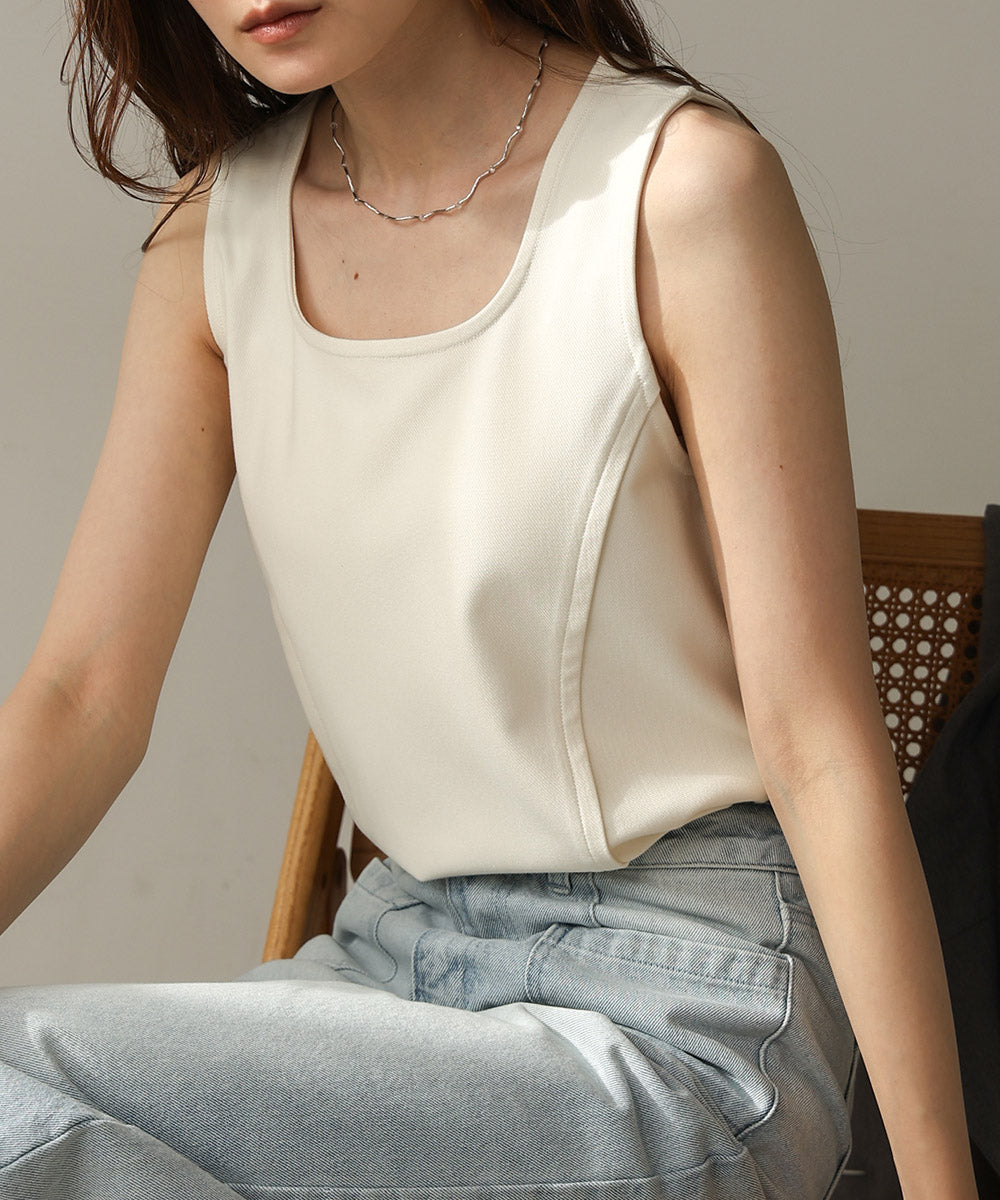 SQUARE NECK TUCK DESIGN TANK TOP