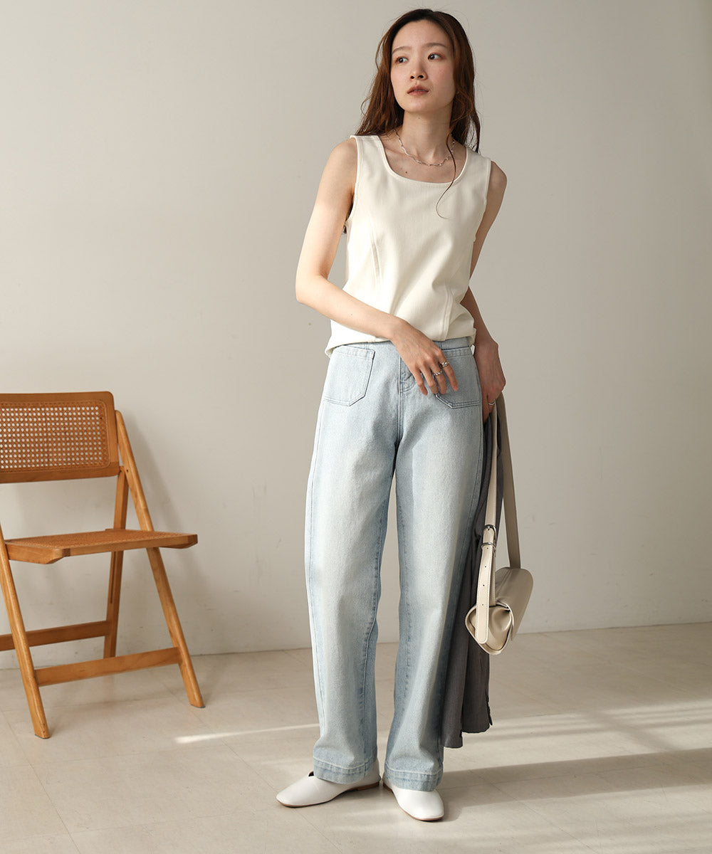 SQUARE NECK TUCK DESIGN TANK TOP