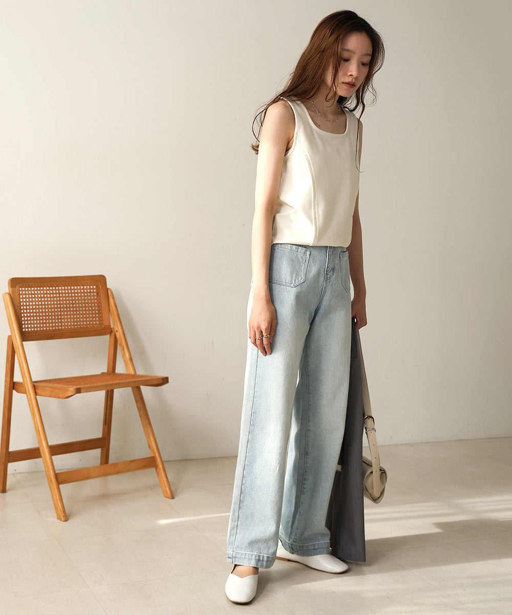 SQUARE NECK TUCK DESIGN TANK TOP