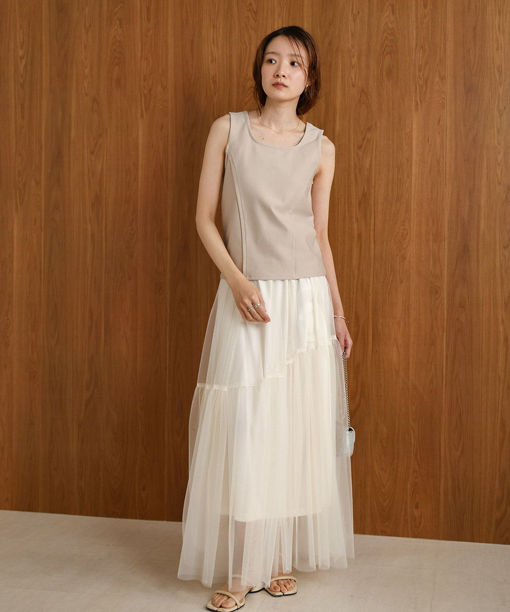 SQUARE NECK TUCK DESIGN TANK TOP