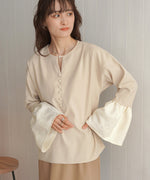SLEEVE FLARE JACQUARD BLOUSE
