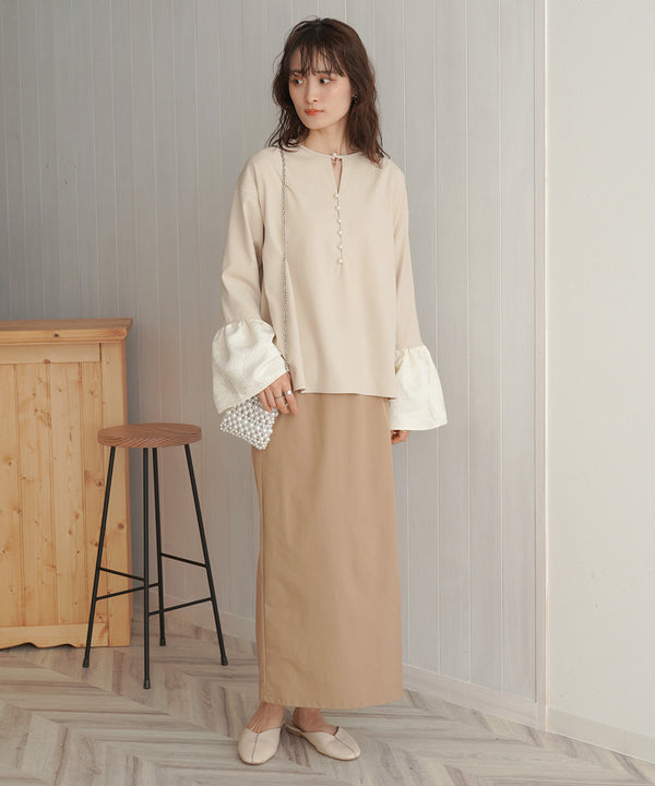 SLEEVE FLARE JACQUARD BLOUSE