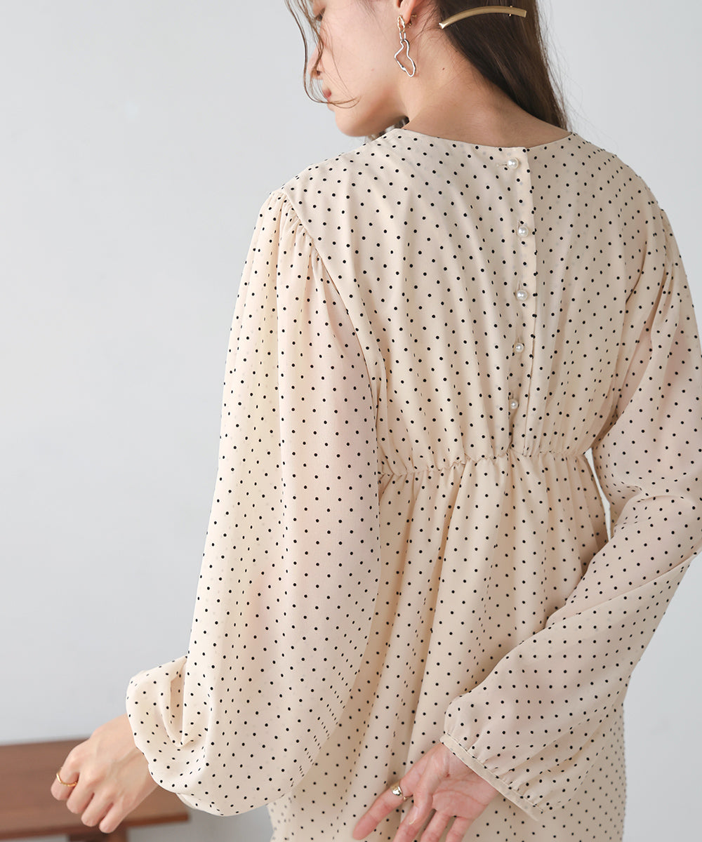 SHEER DOT GATHERED SLIT ONEPIECE