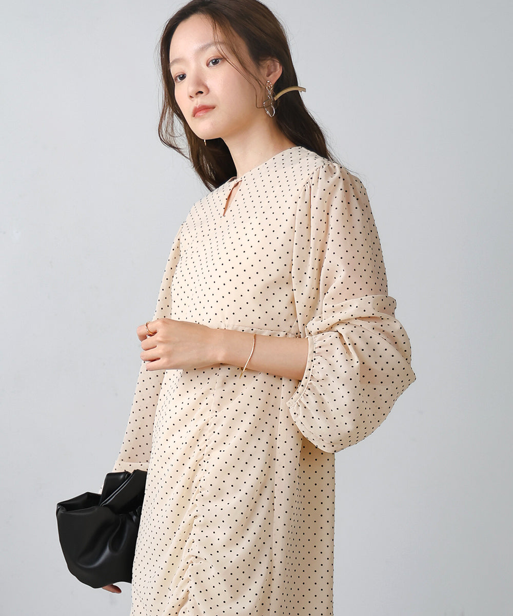 SHEER DOT GATHERED SLIT ONEPIECE