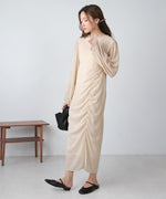 SHEER DOT GATHERED SLIT ONEPIECE