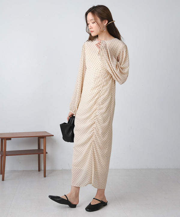SHEER DOT GATHERED SLIT ONEPIECE