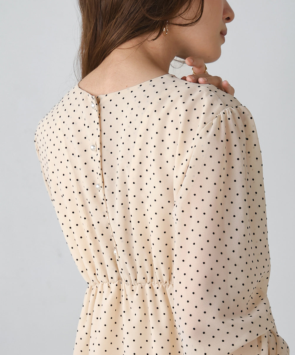 SHEER DOT GATHERED SLIT ONEPIECE