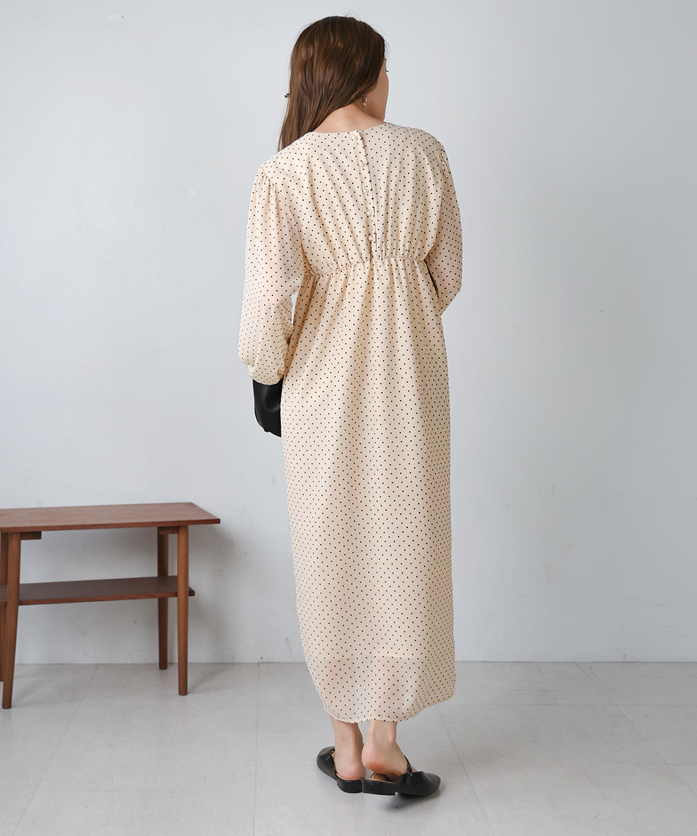 〔10％OFF対象〕SHEER DOT GATHERED SLIT ONEPIECE