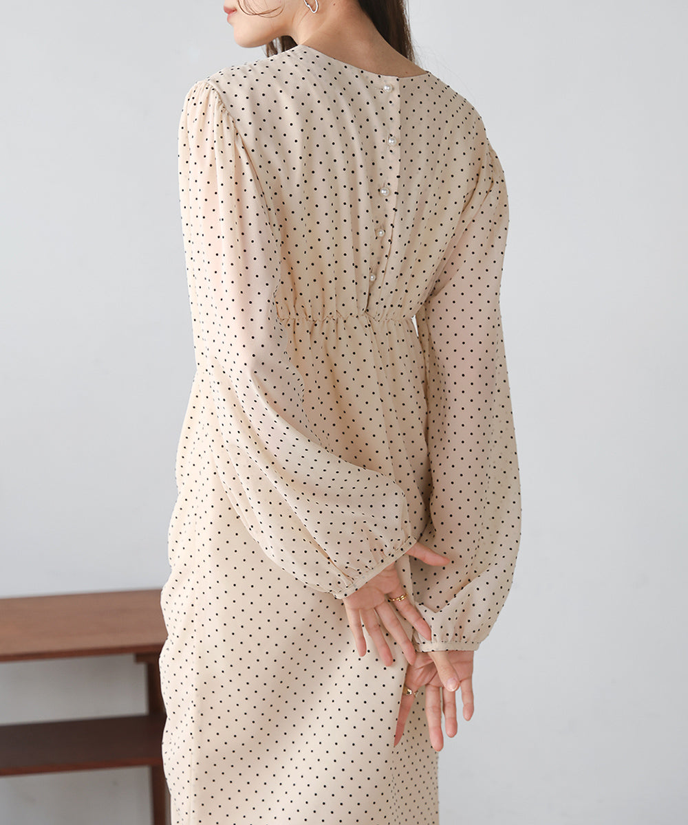 SHEER DOT GATHERED SLIT ONEPIECE