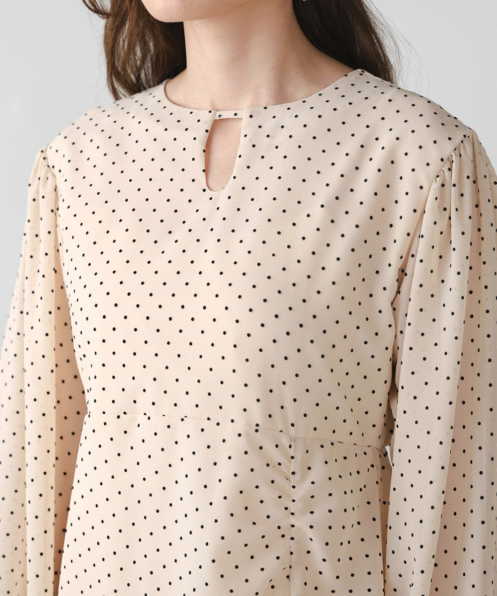 SHEER DOT GATHERED SLIT ONEPIECE