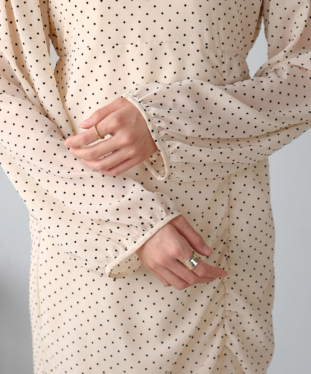 SHEER DOT GATHERED SLIT ONEPIECE