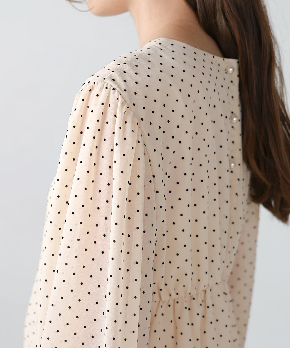 SHEER DOT GATHERED SLIT ONEPIECE